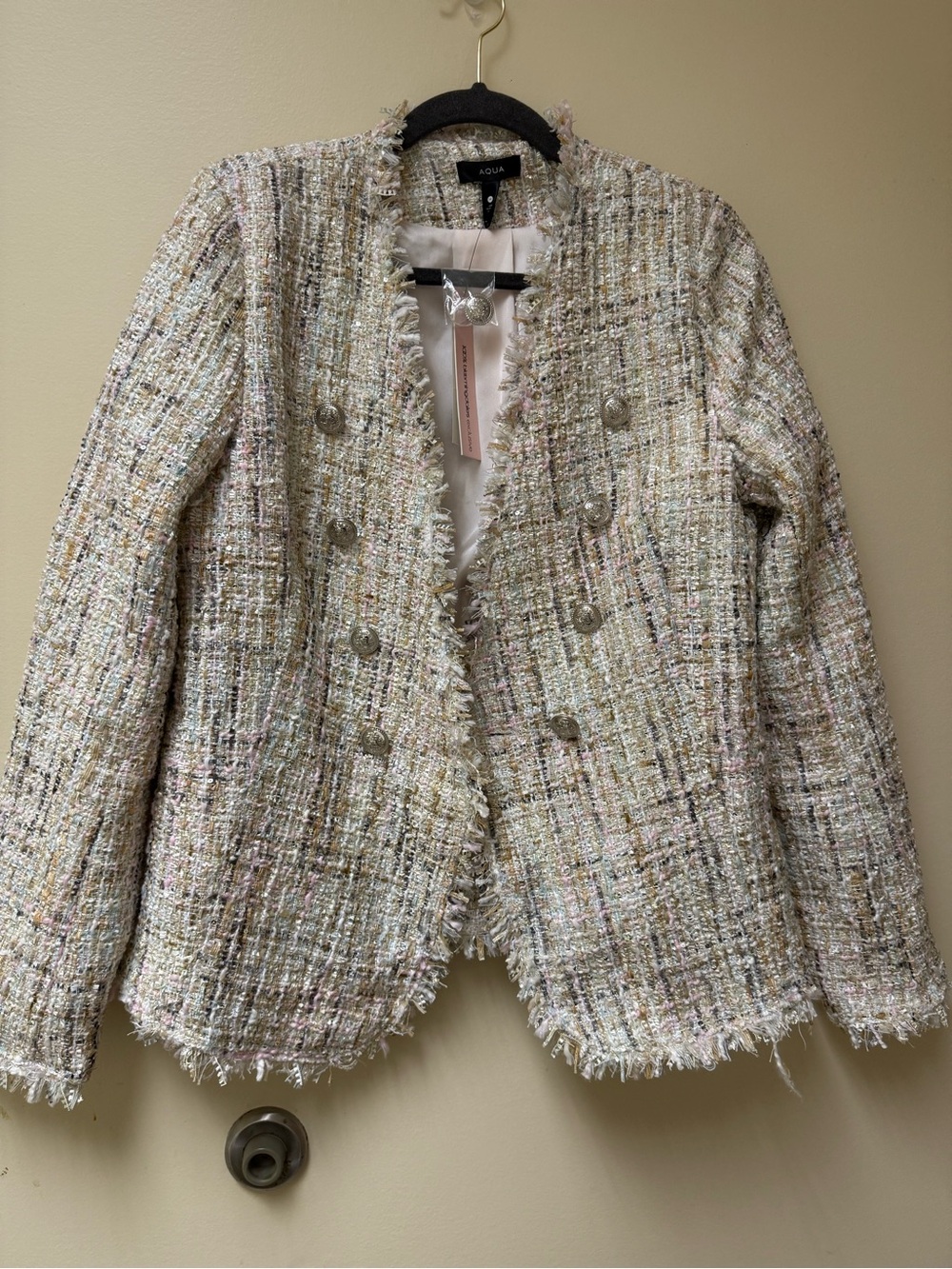 NWT🟡Aqua Cream Tweed Double-Breasted Fringe Jacket🟡